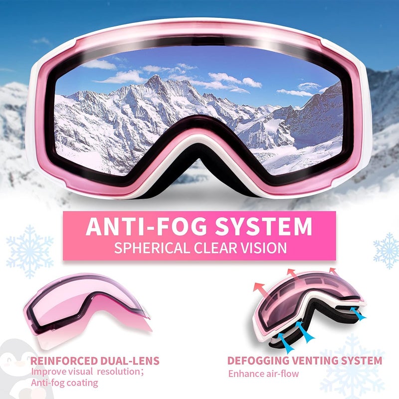 Freela Kids Ski Snowboard Goggles for Toddler(3-14) Youth Anti Fog Anti UV Goggles Girls Boys Snow Skiing Equipment - Image 2